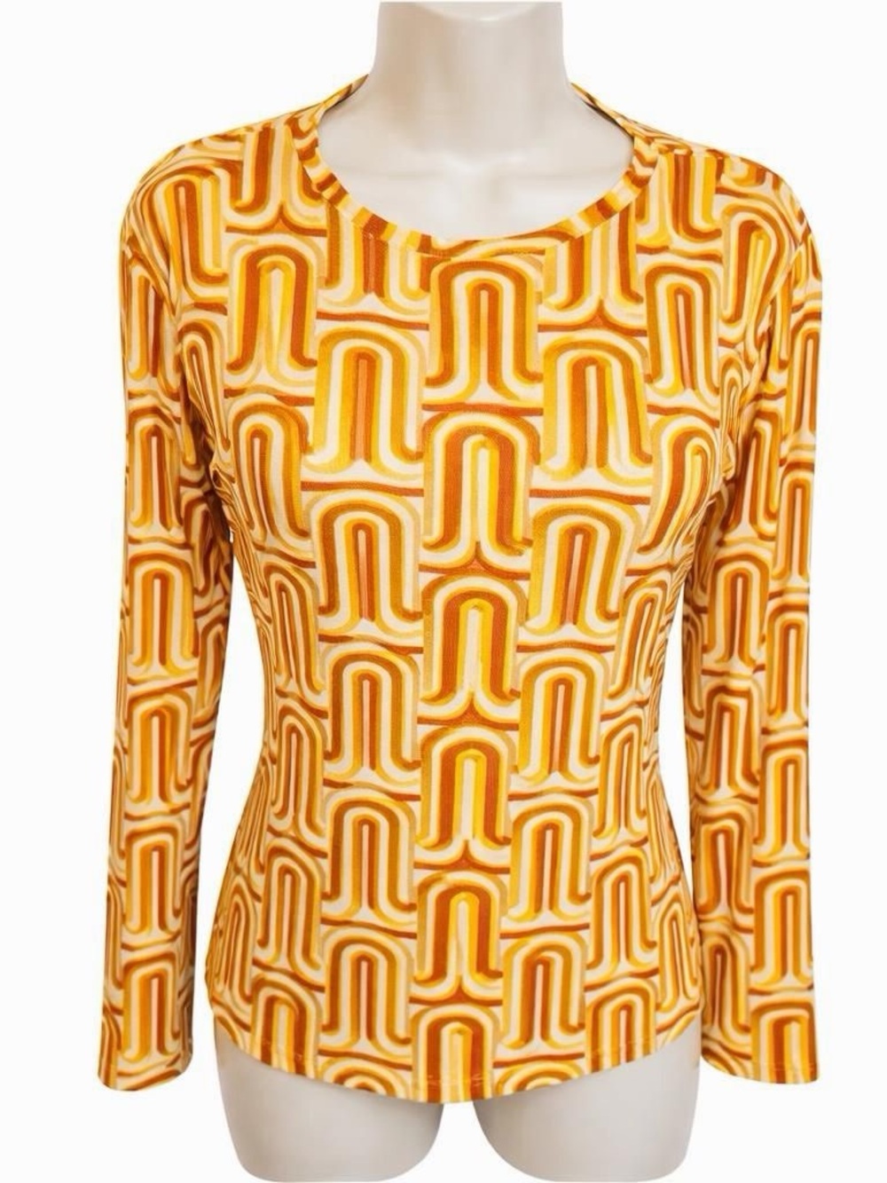 Gianni Bini Retro Mesh Mod Long Sleeve Crew Neck Top Size M